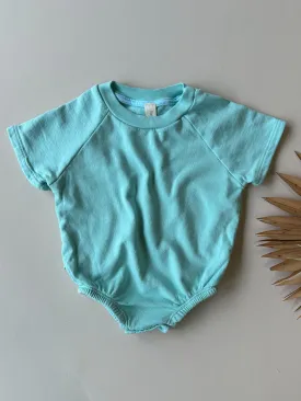 0/3m | Bubble Romper | Aqua Blue | Organic Cotton Fleece