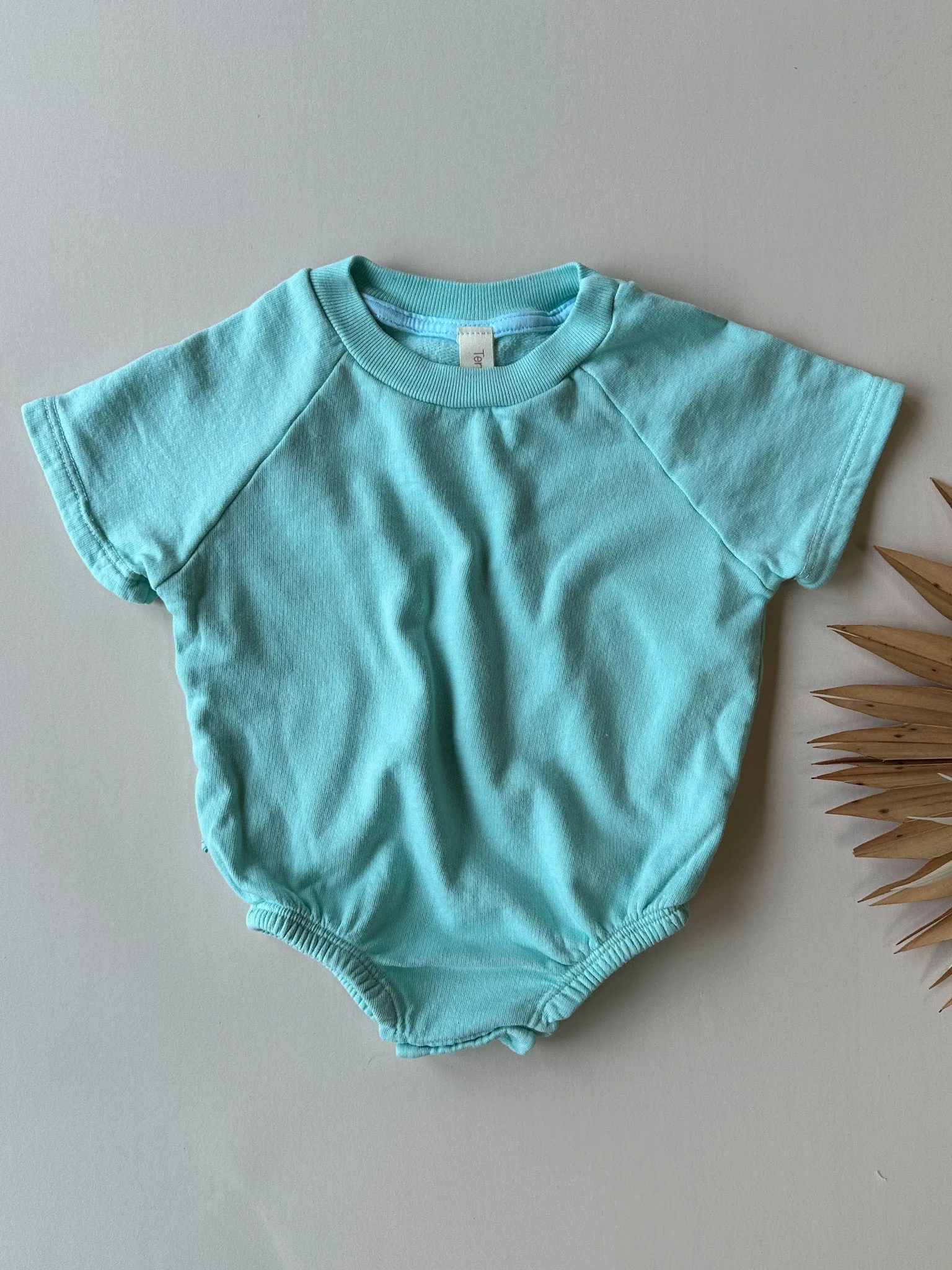 0/3m | Bubble Romper | Aqua Blue | Organic Cotton Fleece