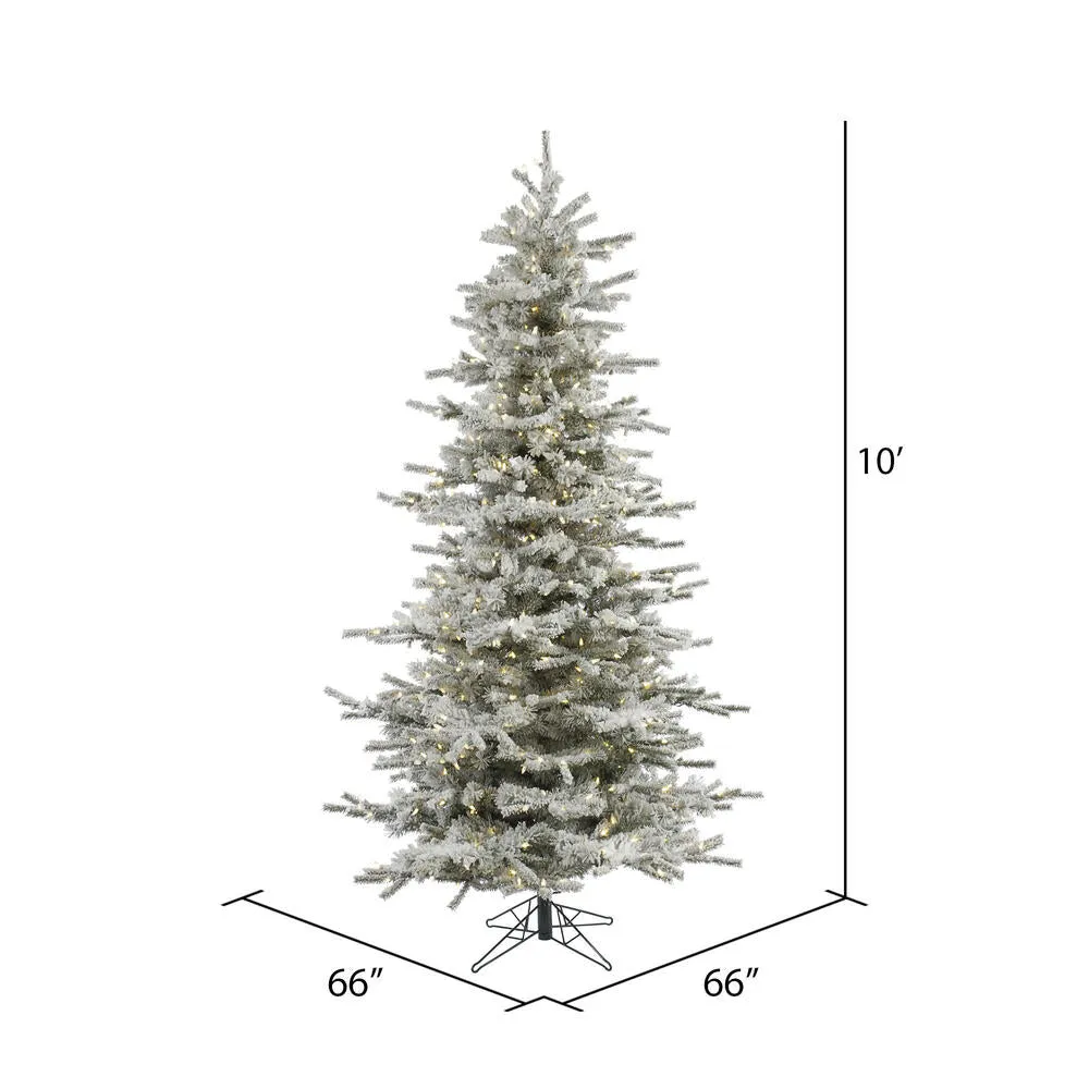 10' Flocked Sierra Fir Slim Artificial Christmas Tree 1100 Pure White LED