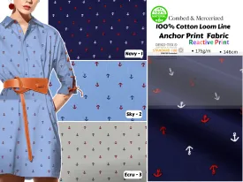 100% Cotton Loom Line  Anchor Print  Fabric - 3564