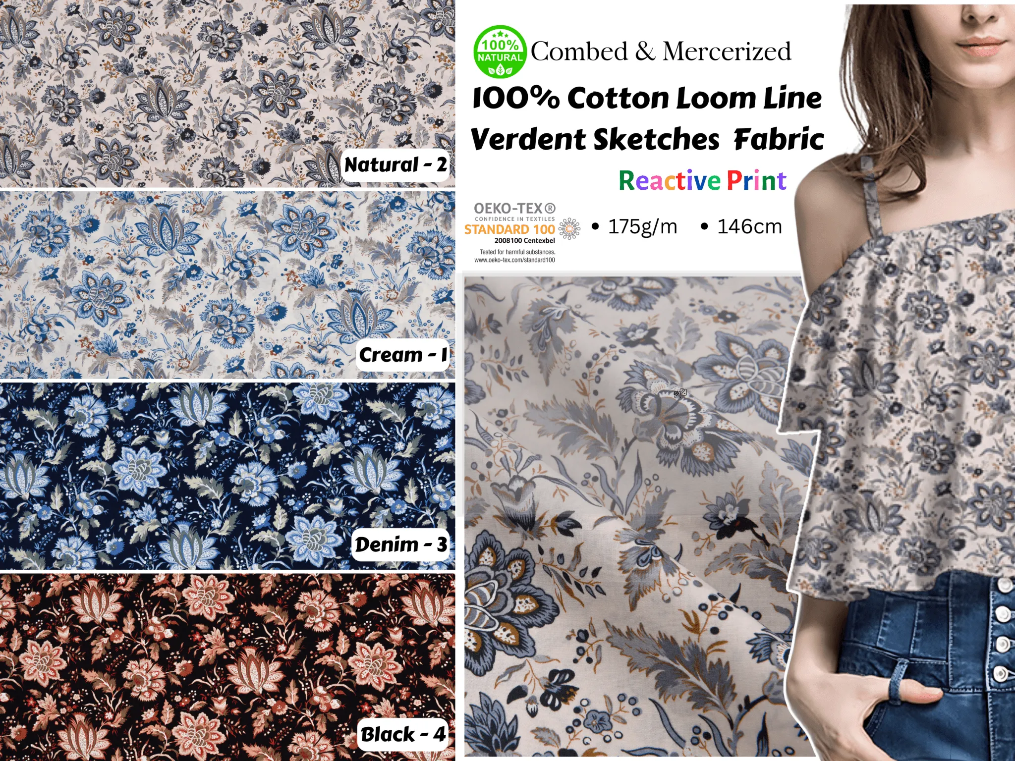 100% Cotton Loom Line Verdent Sketches Fabric - 142