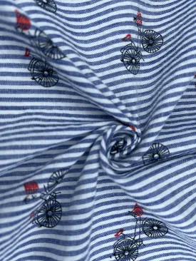 100% Cotton Seersucker Bicycle Stripes Fabric