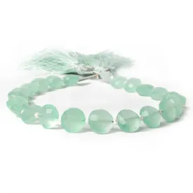 10mm Sea Green Chalcedony Faceted Coins 8 inch 12 beads