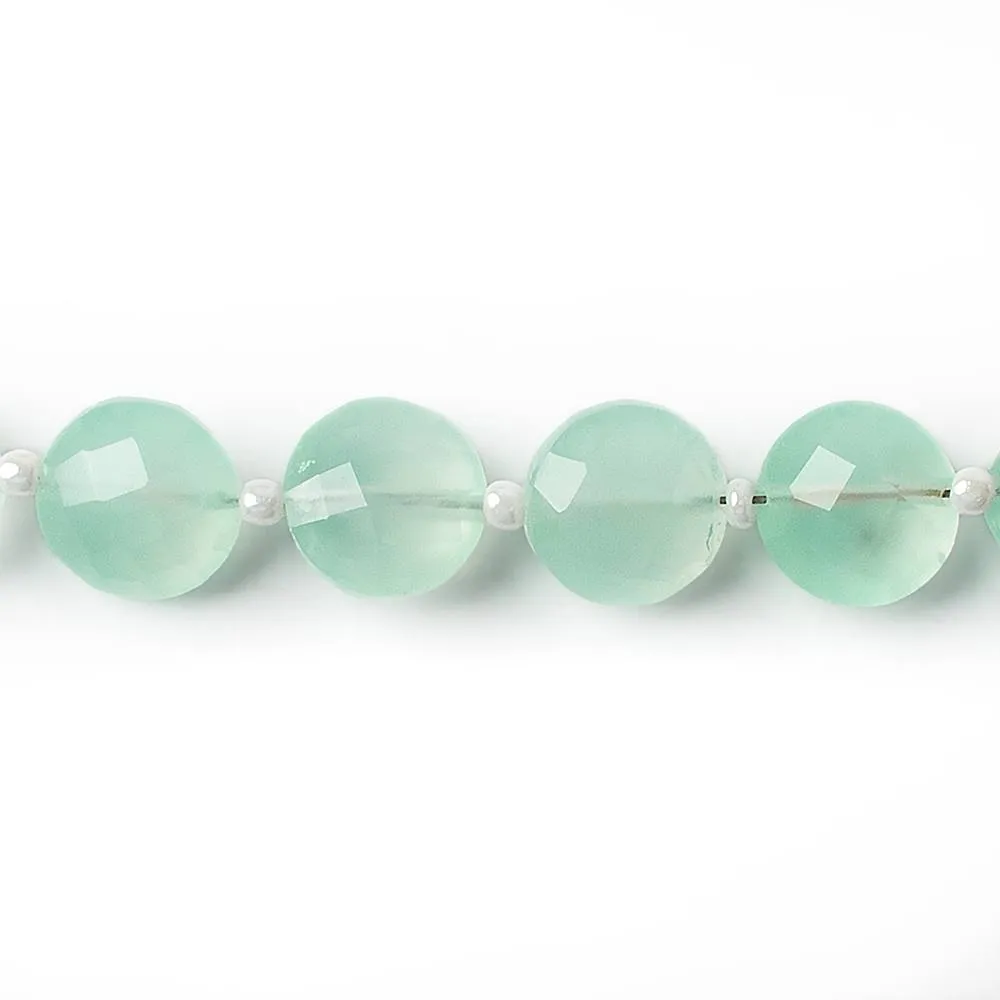 10mm Sea Green Chalcedony Faceted Coins 8 inch 12 beads