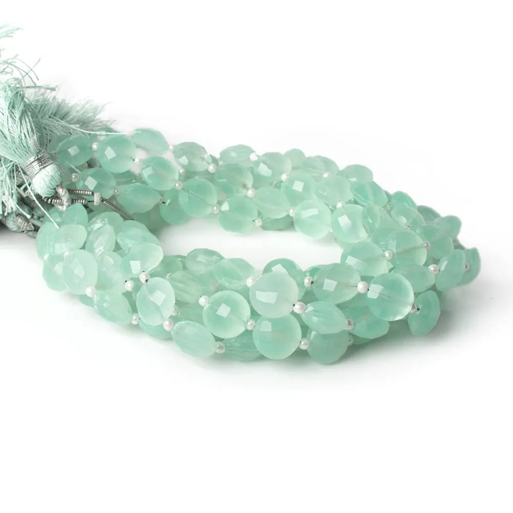 10mm Sea Green Chalcedony Faceted Coins 8 inch 12 beads