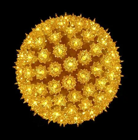 10" Yellow Lighted Gold Hanging Mega Starlight Sphere Ball Christmas Decoration