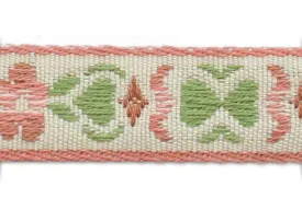 1/2" Blush Pink Posies & Pear Green Hearts Woven Ribbon