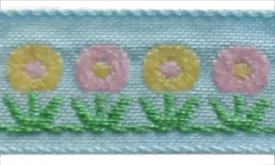 1/2" Perky Pink & Yellow Circular Flowers Woven Ribbon (Made in Japan)