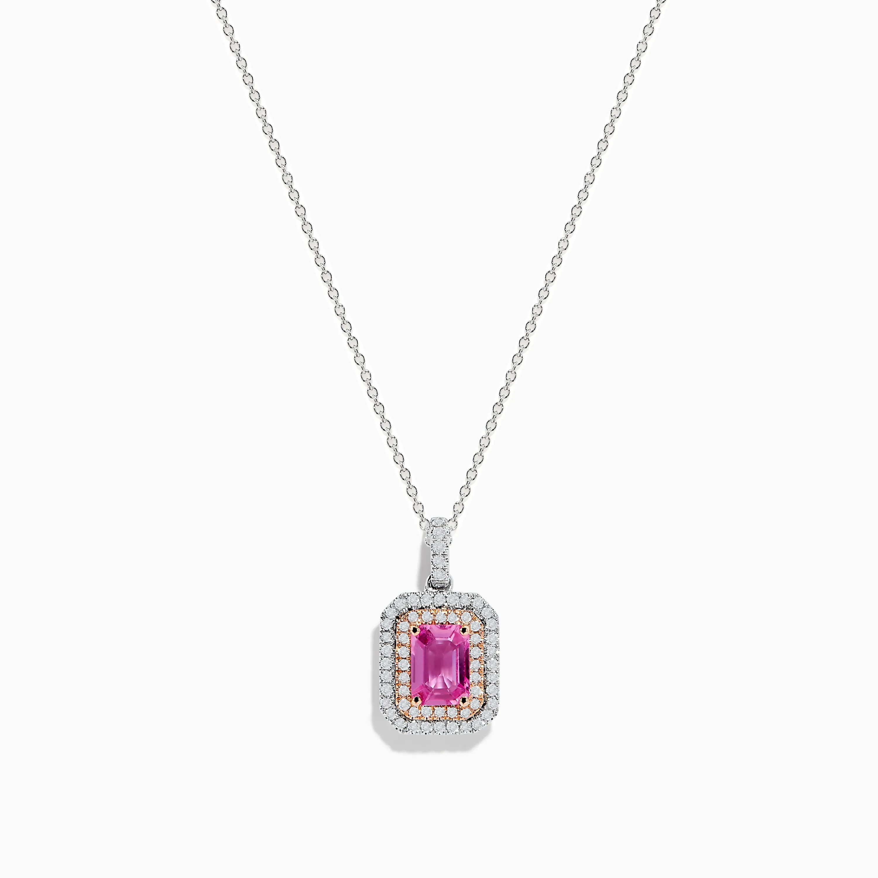 14K Two Tone Gold Pink Sapphire and Diamond Pendant