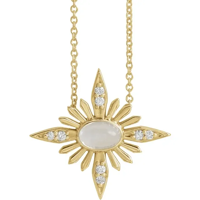 14KT GOLD .60 CT MOONSTONE & .08 CTW DIAMOND CELESTIAL NECKLACE