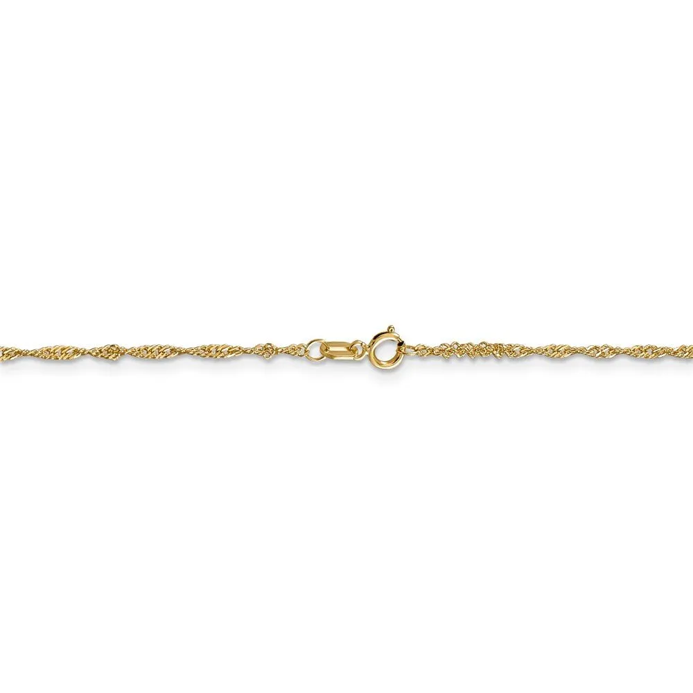 1.4mm, 14k Yellow Gold, Singapore Chain Bracelet, 7 Inch