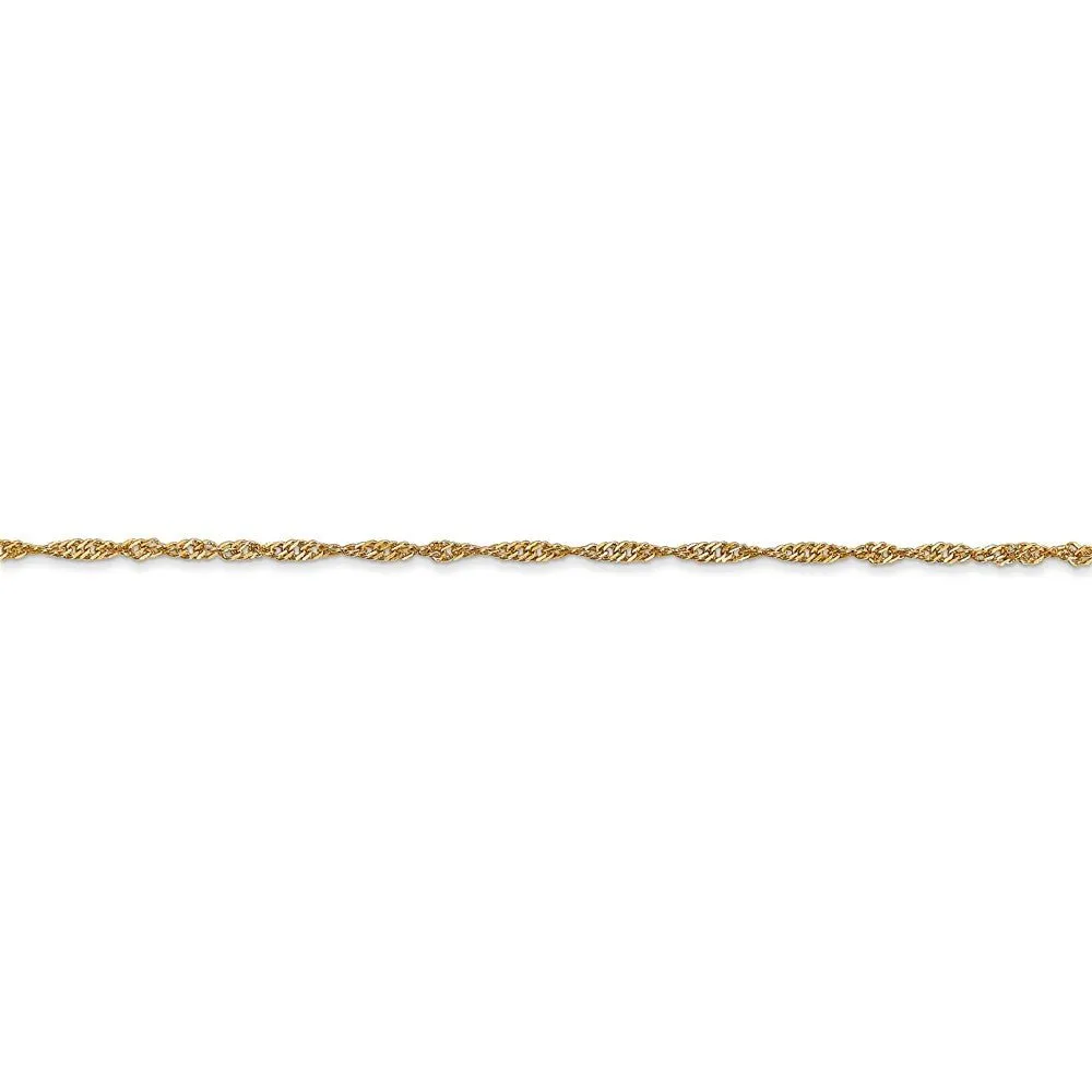 1.4mm, 14k Yellow Gold, Singapore Chain Bracelet, 7 Inch