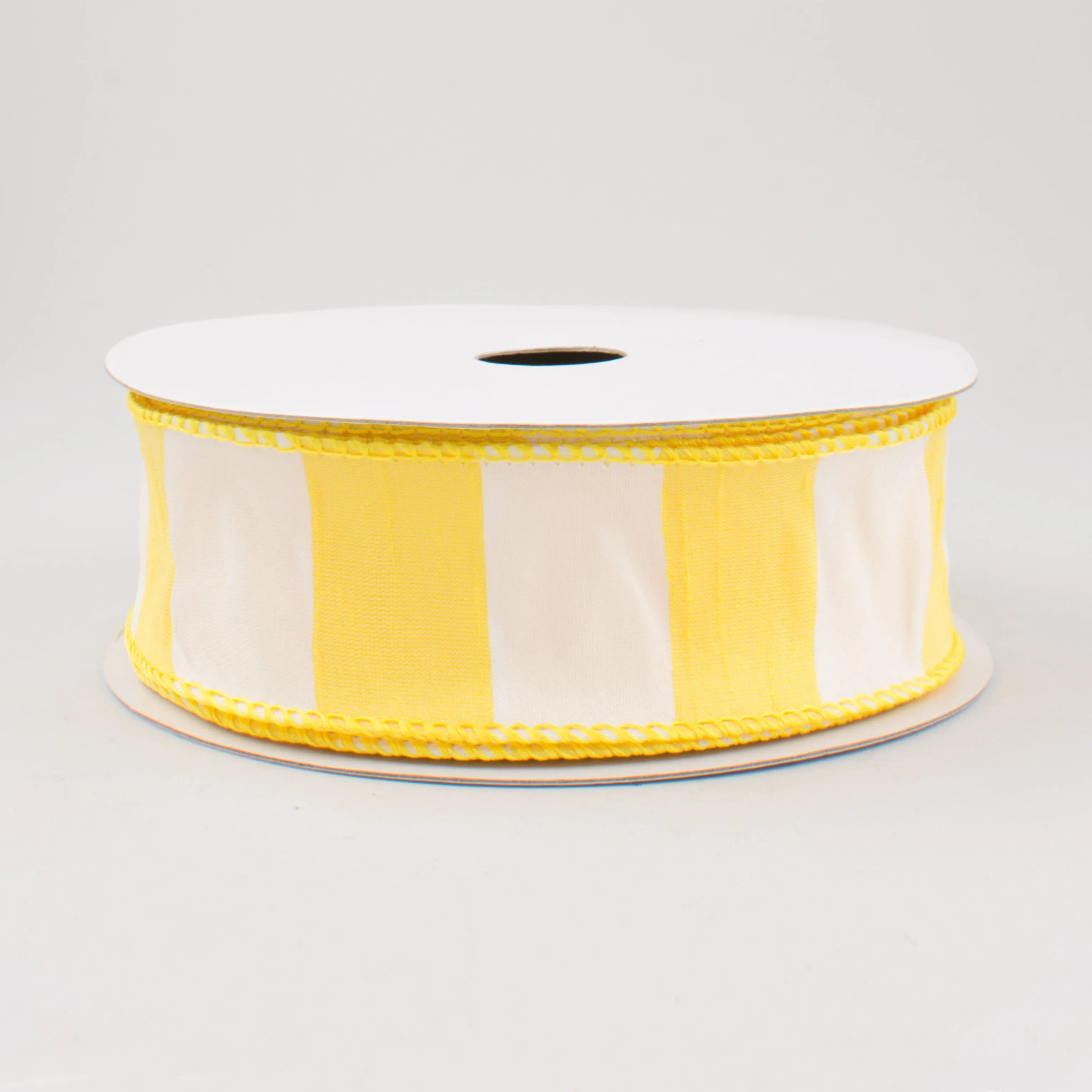 1.5" Faux Dupioni Silk Bold Stripe Ribbon: White & Yellow (10 Yards)