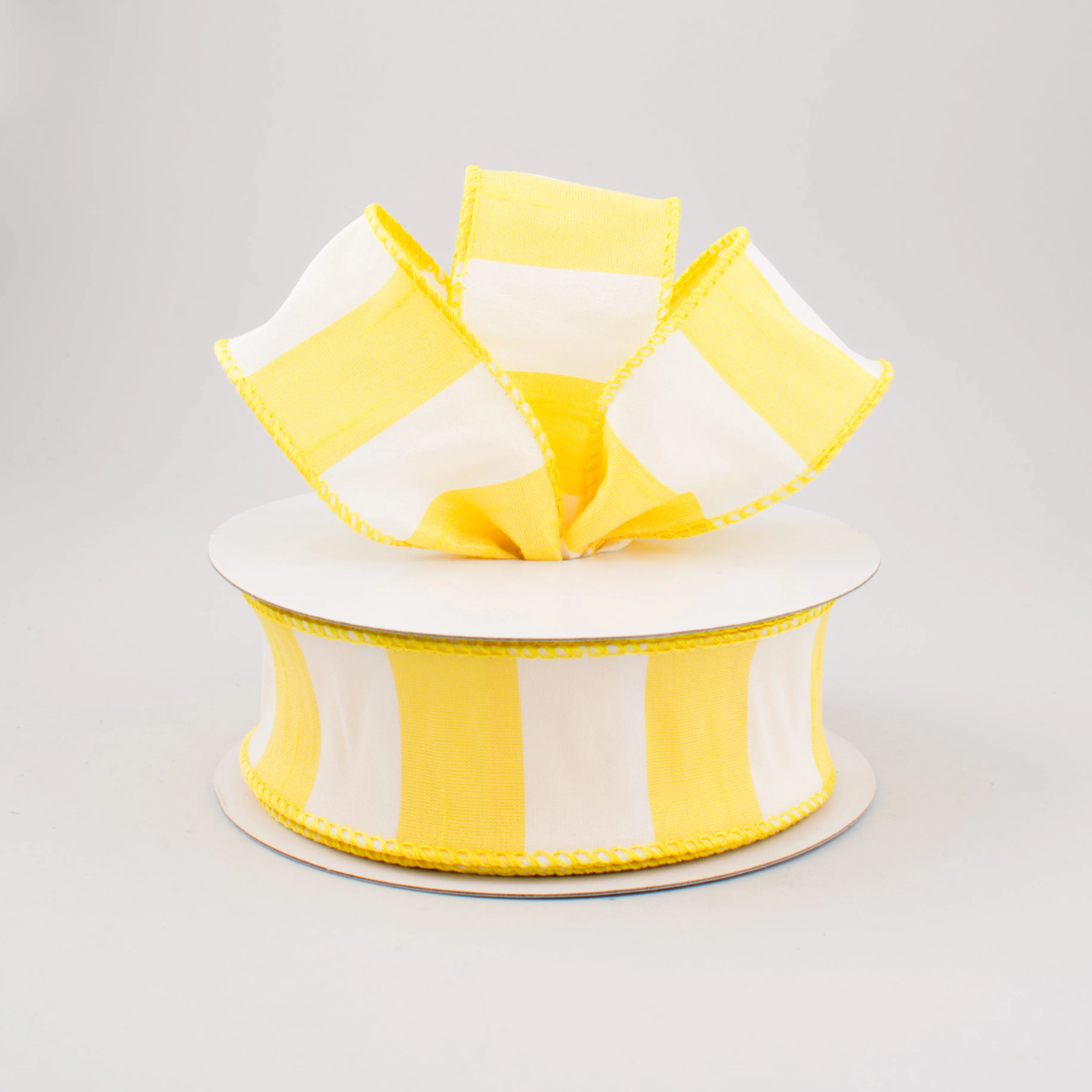 1.5" Faux Dupioni Silk Bold Stripe Ribbon: White & Yellow (10 Yards)