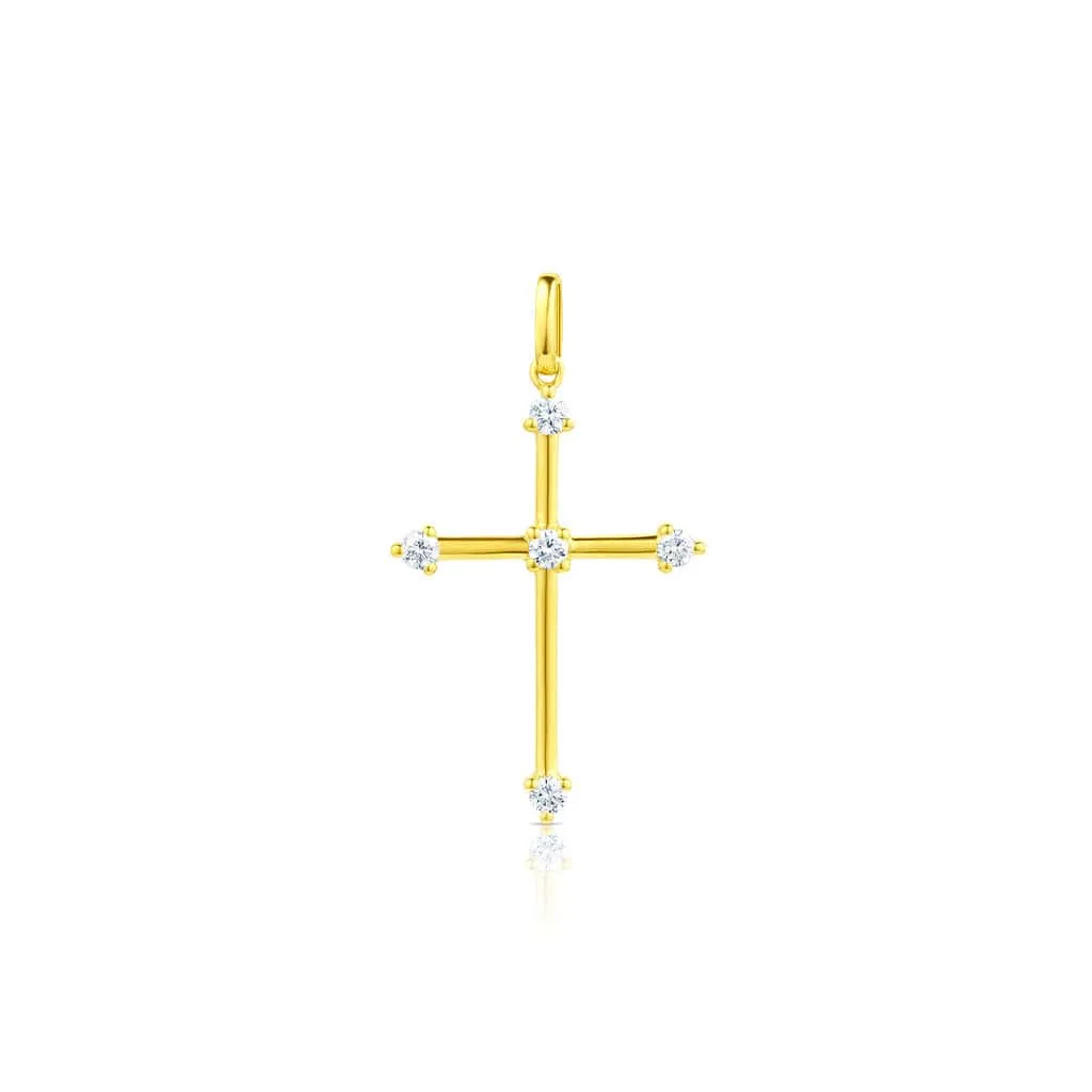 18kt Yellow Gold 5 Diamond Cross Pendant