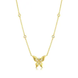 18kt Yellow Gold Diamond Butterfly Necklace 4 Diamond in Chain