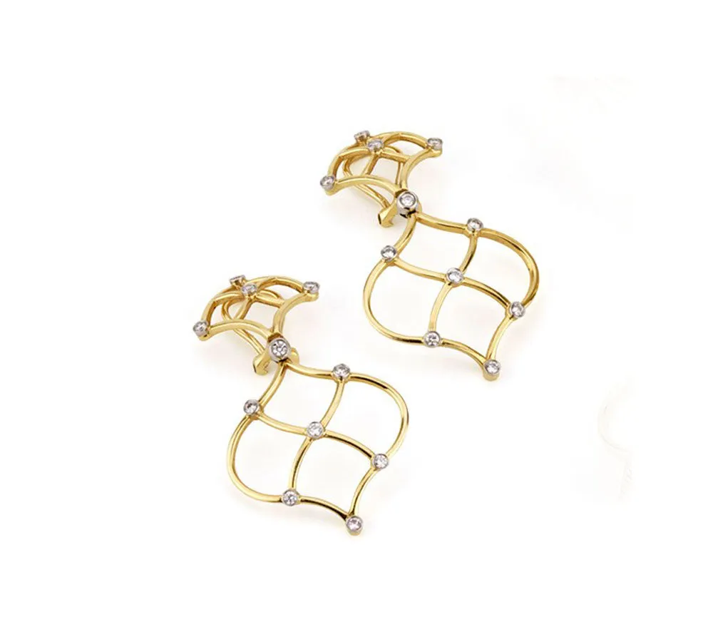 18kt Yellow Gold Woven Gold Drop Earrings for clip or pierced