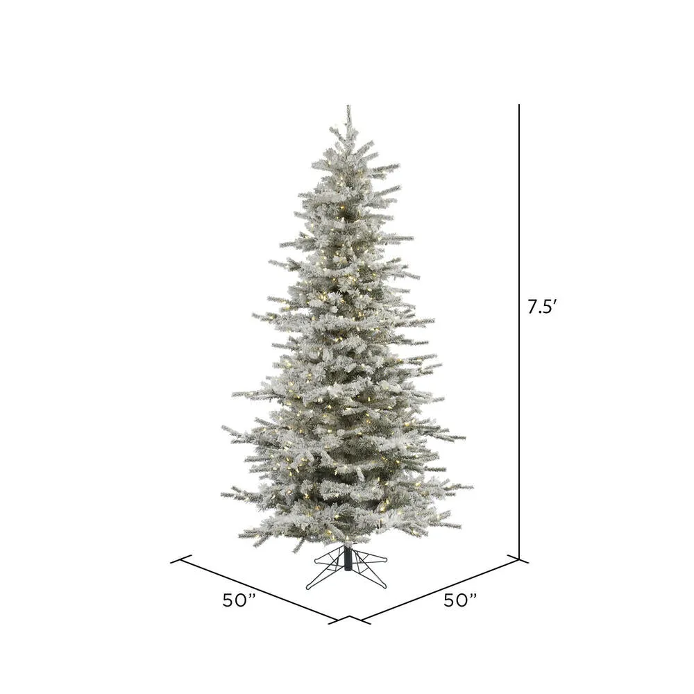 7.5' Flocked Sierra Fir Slim Artificial Xmas Tree Pure White Single Mold LED