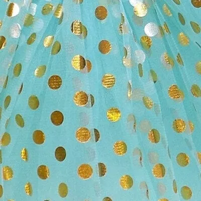 Aqua and Gold Polka Dot Tutu Skirt Costume for Girls, Women, Plus