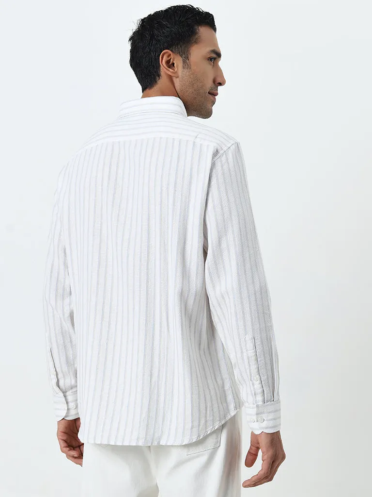 Ascot Off-White Stripe Printed Relaxed-Fit Cotton Blend Shirt