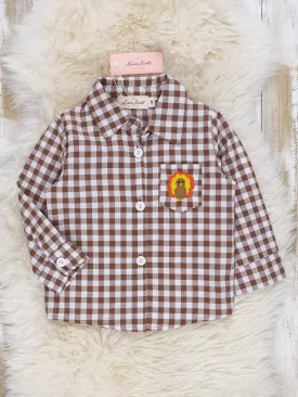 Autumn Gingham Embroidered Turkey Button-Down Shirt