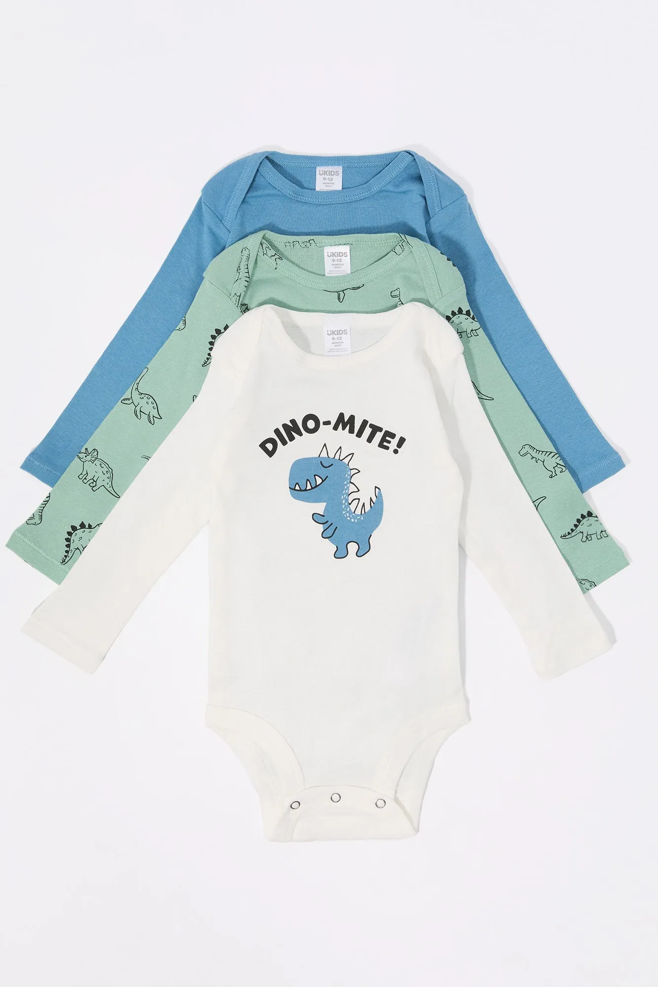 Baby Dinosaur Graphic Long Sleeve Onesie (3 Pack)