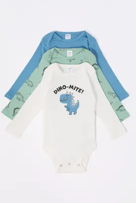 Baby Dinosaur Graphic Long Sleeve Onesie (3 Pack)