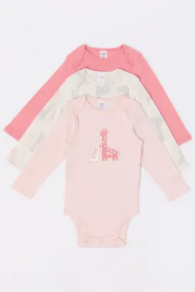 Baby Giraffe Graphic Long Sleeve Onesie (3 Pack)