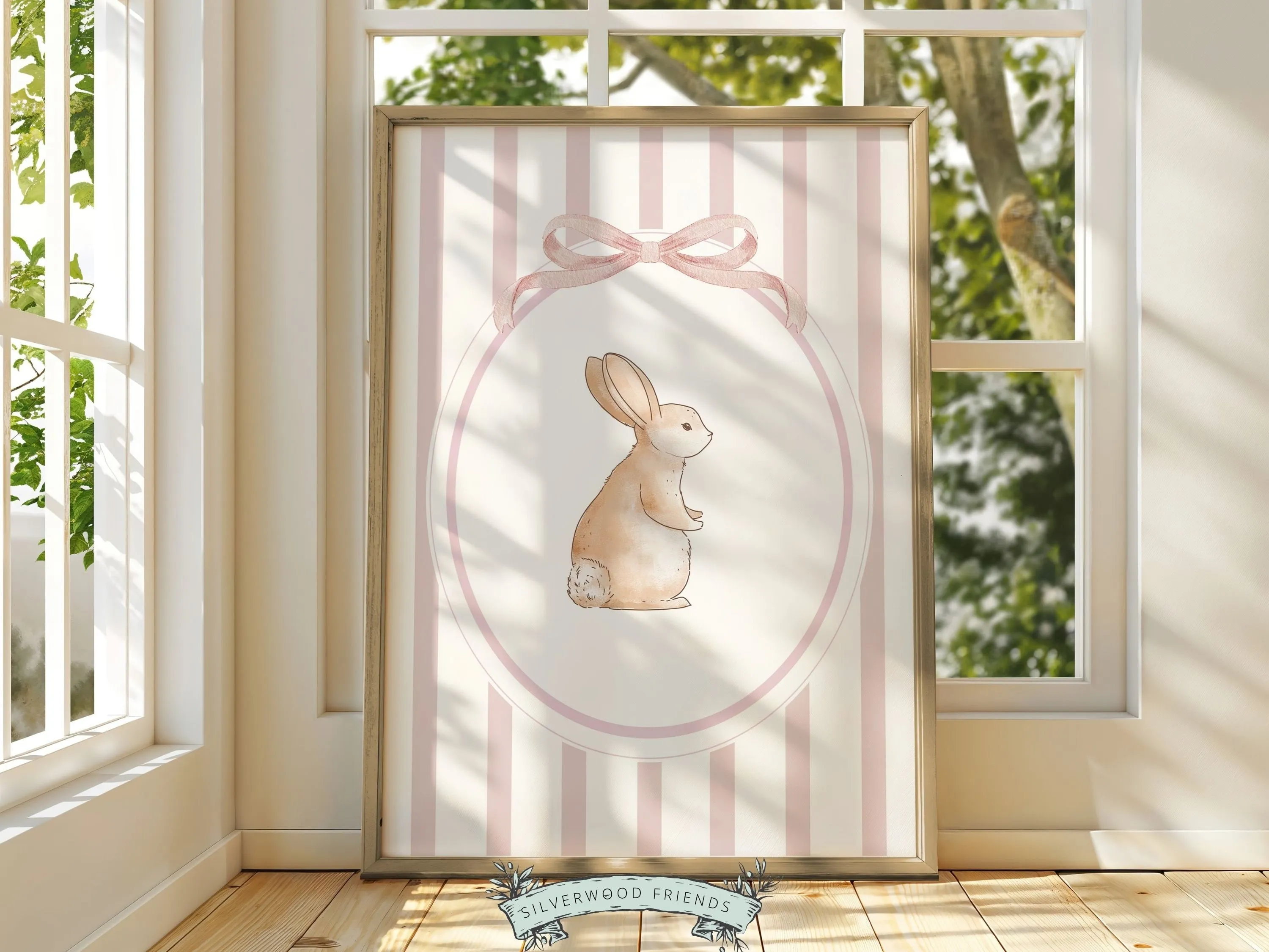 Baby Girl Pink Bunny Nursery Prints - Set of 2