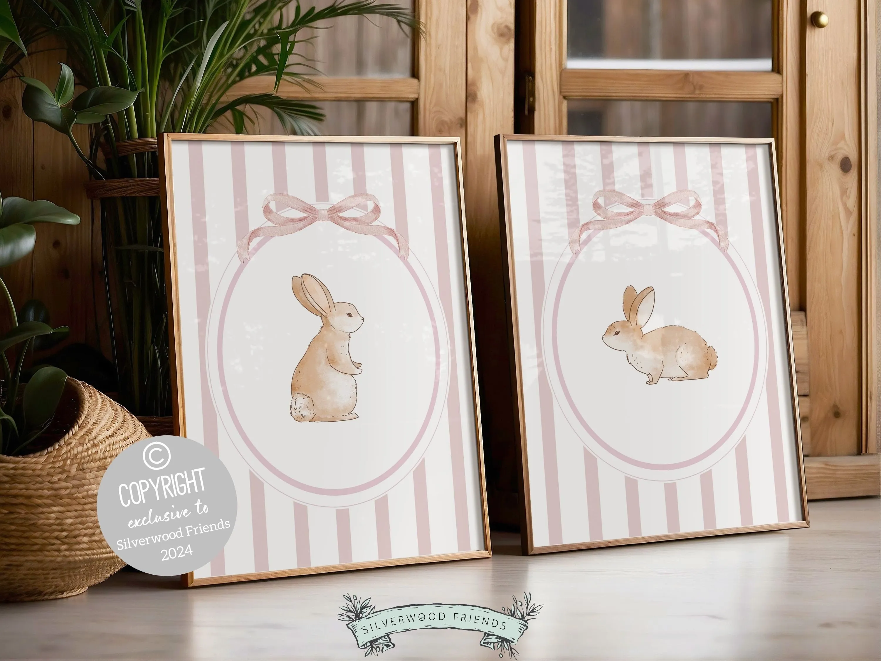 Baby Girl Pink Bunny Nursery Prints - Set of 2