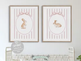 Baby Girl Pink Bunny Nursery Prints - Set of 2