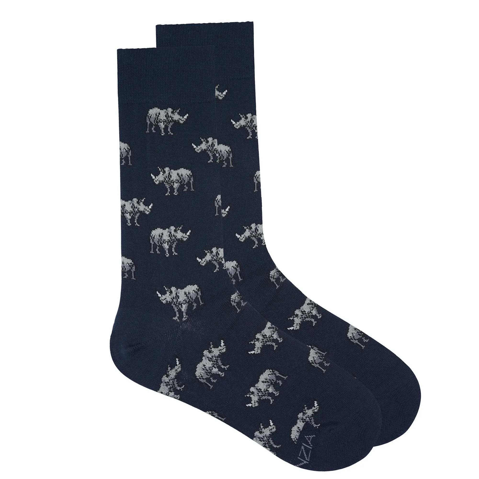 BALENZIA MEN'S WWF-INDIA NAVY FORMAL CREW SOCKS | 2-PACK | RHINO PRINT & EMBROIDERY | FREE SIZE