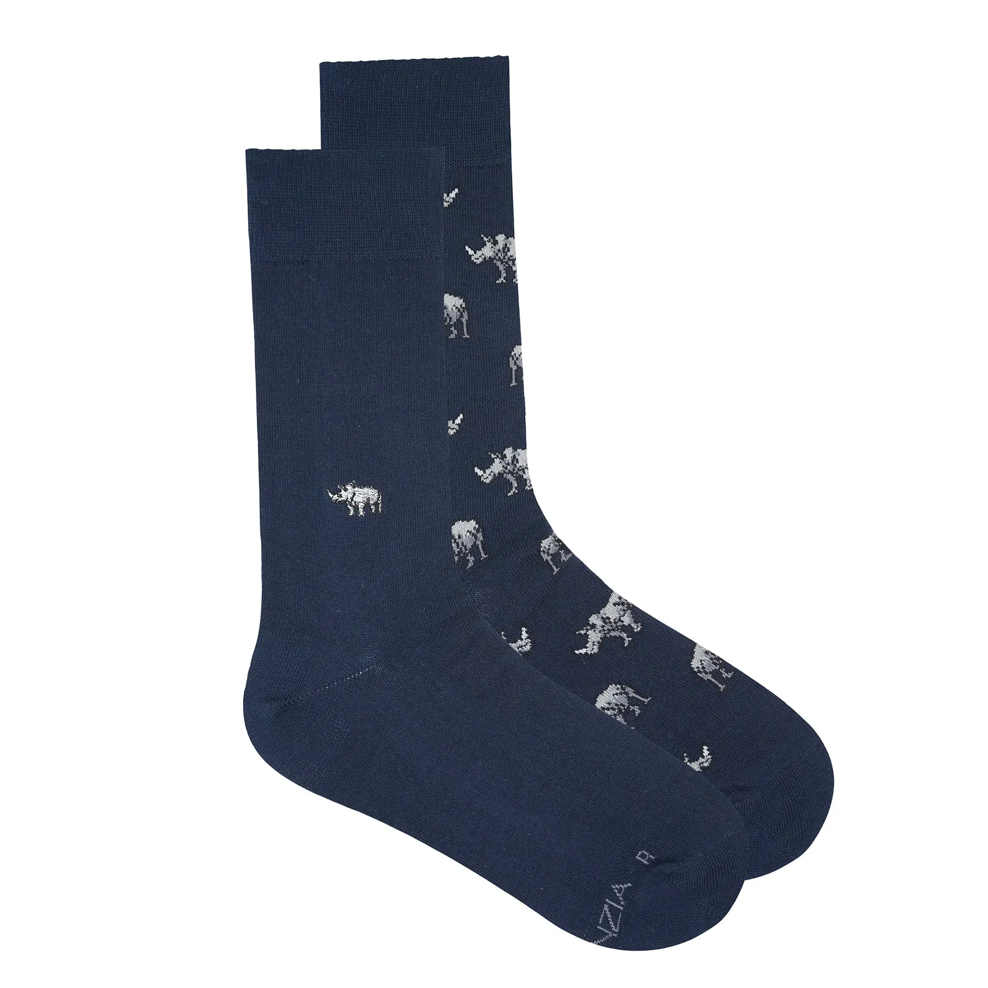 BALENZIA MEN'S WWF-INDIA NAVY FORMAL CREW SOCKS | 2-PACK | RHINO PRINT & EMBROIDERY | FREE SIZE