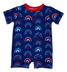 Birdie Bean Anthem Rainbows 4th of July Print Shortie Romper