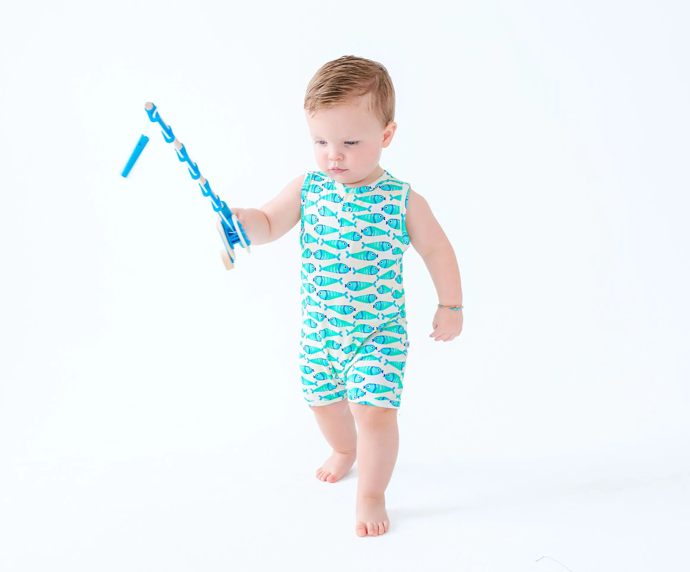 Birdie Bean Brooks Fish Fishing Kids Shortie Romper