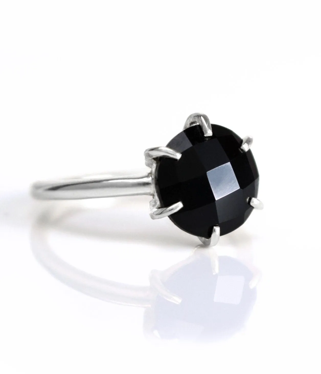 Black Onyx Round Prong Set Ring