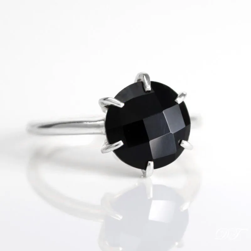 Black Onyx Round Prong Set Ring