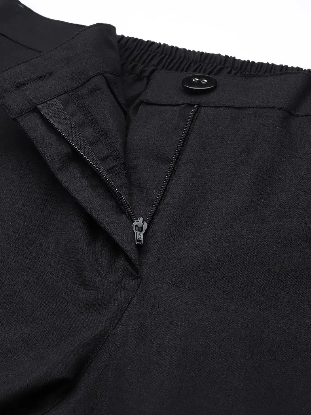 Black Solid Cotton Trousers