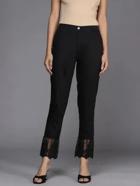 Black Solid Cotton Trousers