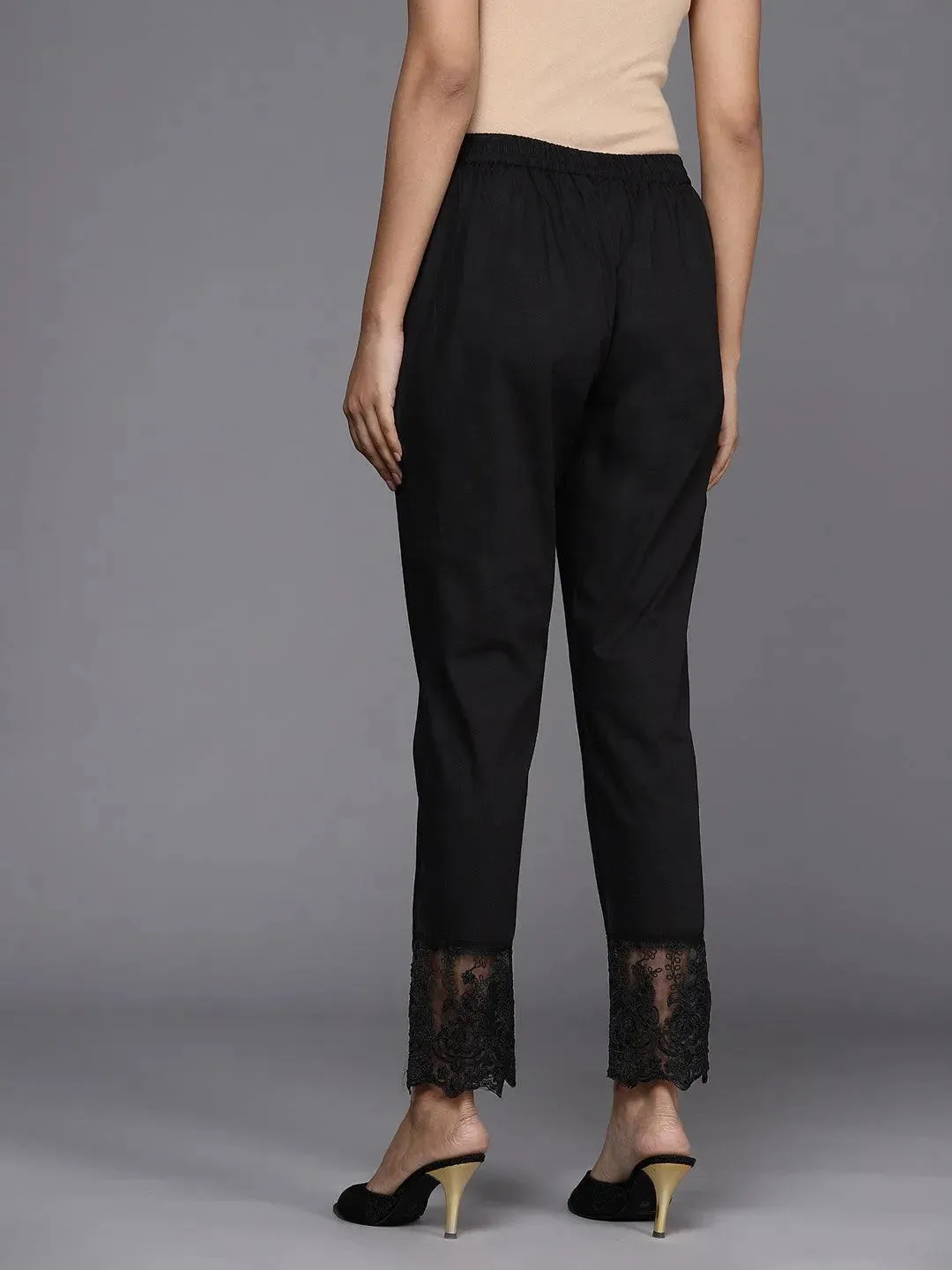 Black Solid Cotton Trousers