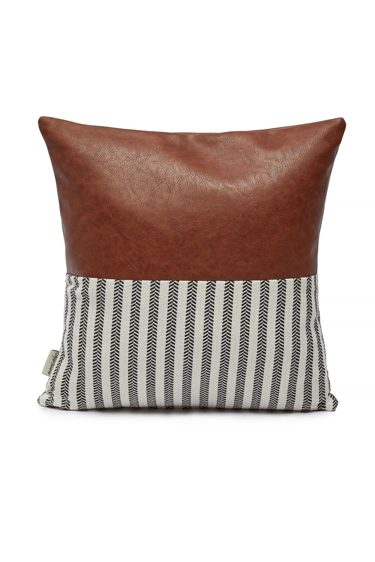 Boho Throw Pillow Cover with Striped-Pattern and Leather, 18x18 Inches High Quality Decorative Pillow Cover for Elegant Home Decors,K-154