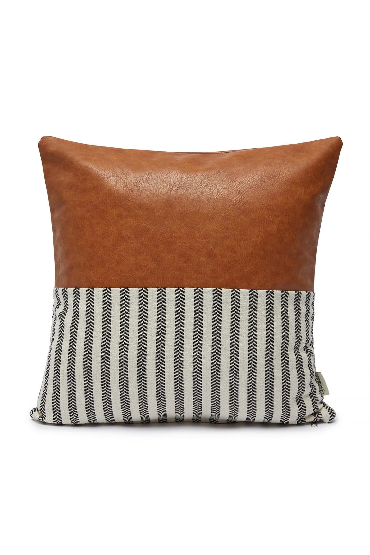 Boho Throw Pillow Cover with Striped-Pattern and Leather, 18x18 Inches High Quality Decorative Pillow Cover for Elegant Home Decors,K-154