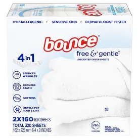 Bounce - Free & Gentle Unscented Dryer Sheets - 320 Count