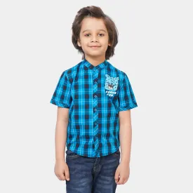 Boys Cotton Casual Shirt Laugh & Fun - Blue Check