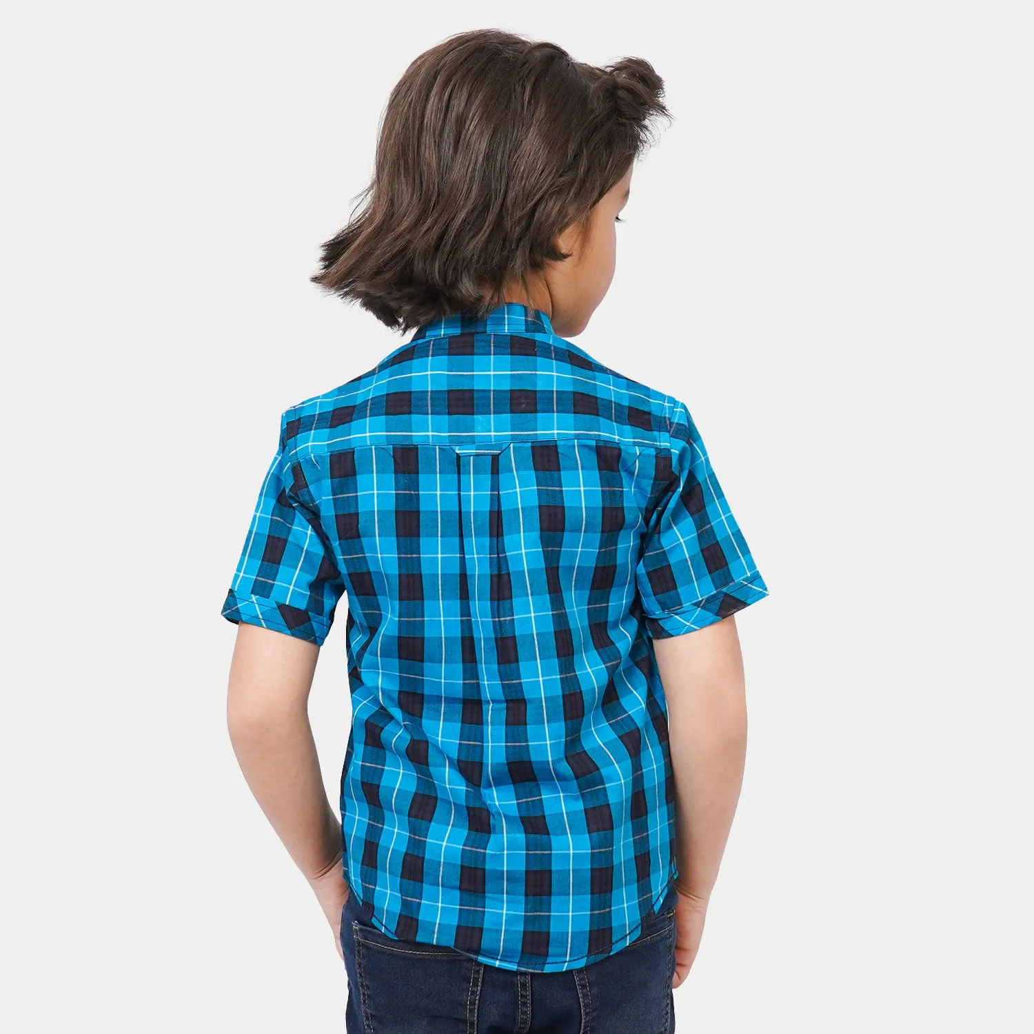 Boys Cotton Casual Shirt Laugh & Fun - Blue Check