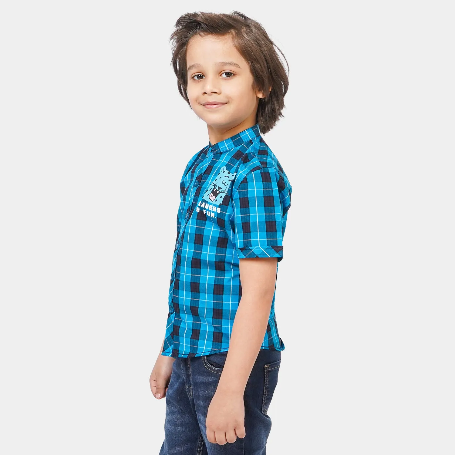 Boys Cotton Casual Shirt Laugh & Fun - Blue Check