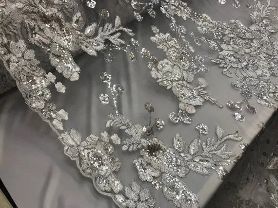 Bridal Design Transparent Prom Wedding Mesh Lace Embroidered Fabric