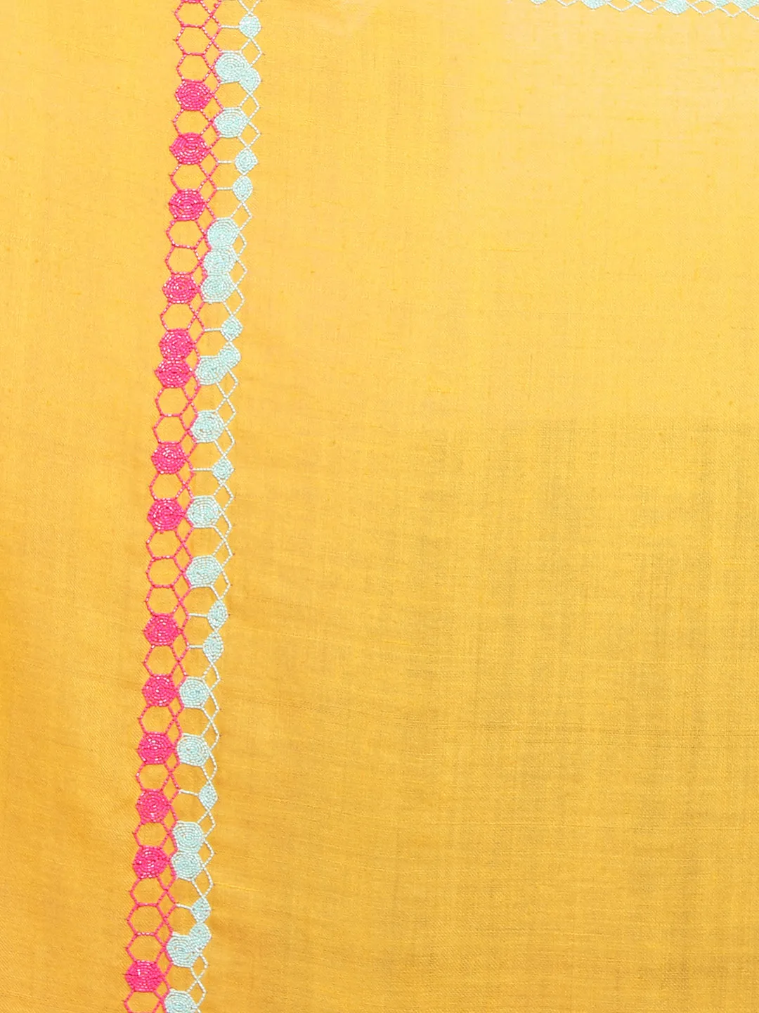 Bright Yellow Shawl, Pure Pashmina Shawl with hand embroidered geometric border