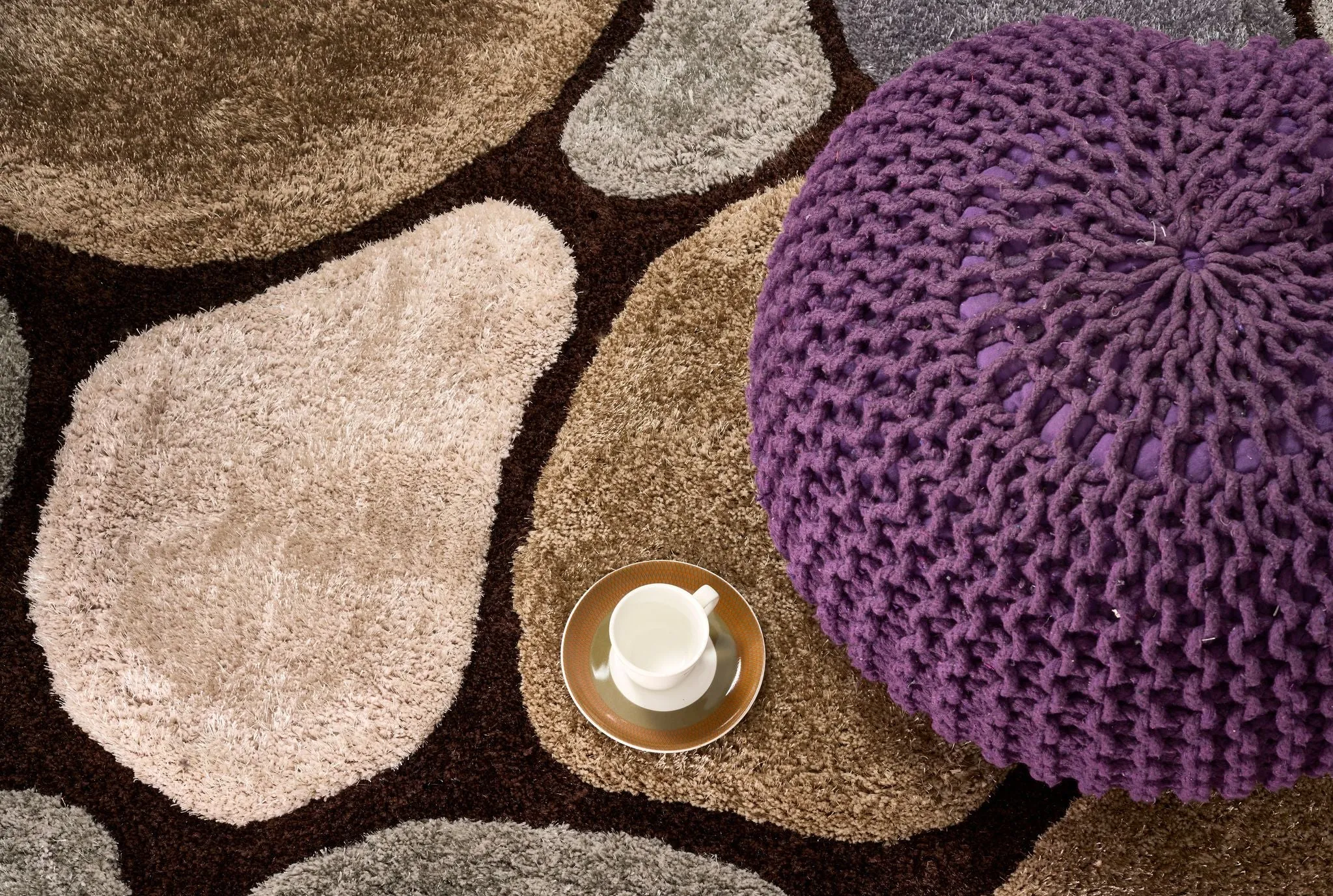 Brown and Grey 3D Pebbles Shaggy Rug - Hawaii