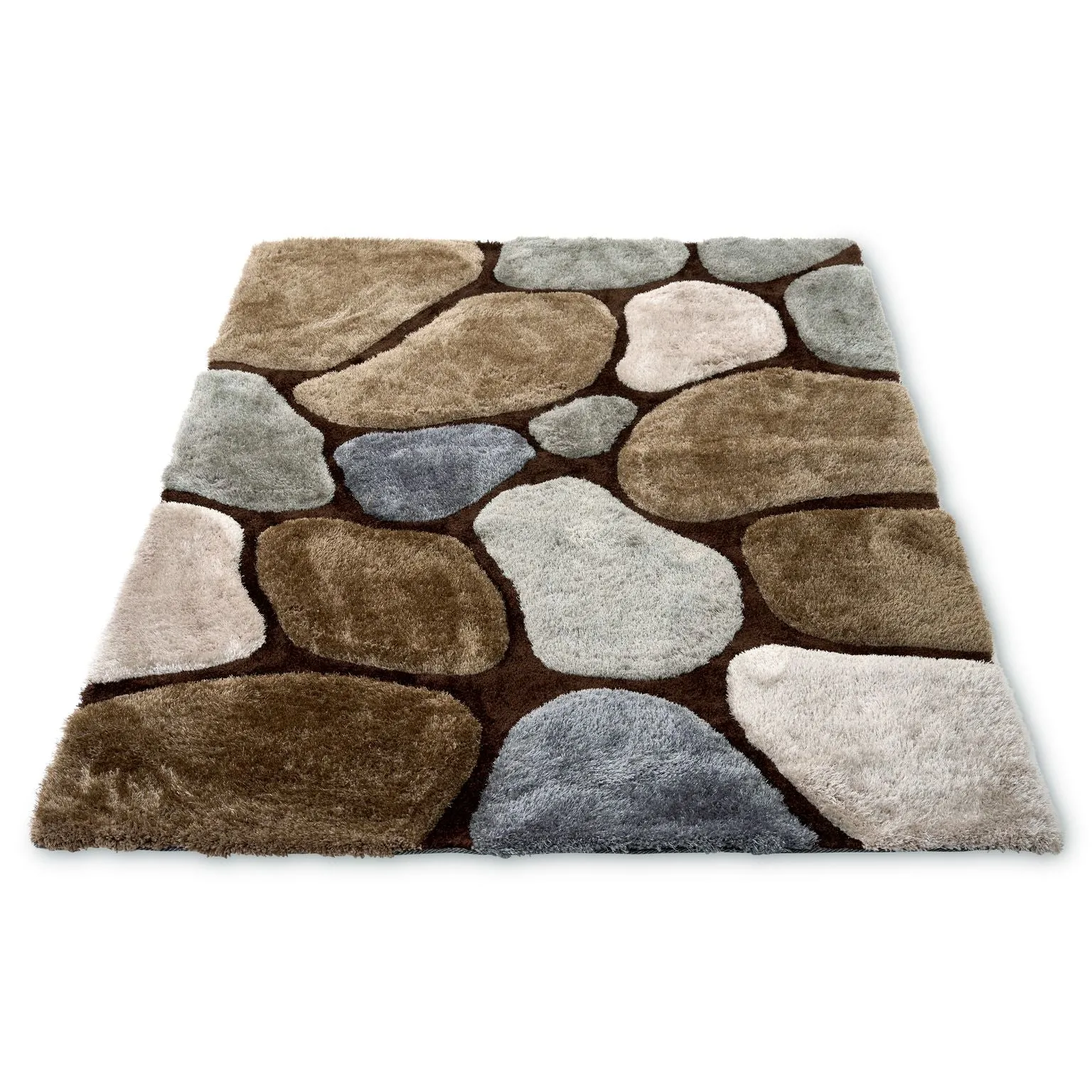 Brown and Grey 3D Pebbles Shaggy Rug - Hawaii